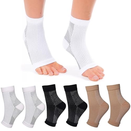 GGUFAY 3 Paar Kompressionsstrümpfe für Herren & Damen, Sprunggelenkbandage Knöchelbandage Fußbandage Kompressionssocken Plantar Fasciitis Socken für Sport Fitness Laufen Durchblutungsförderung (S/M)