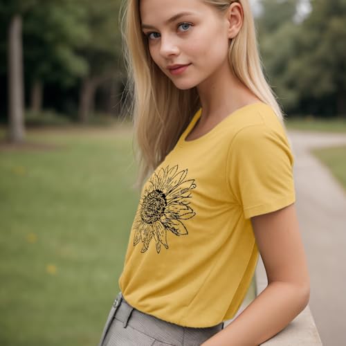 Women's Floral T-Shirts Graphic Loose Tees Sunflower Graphic Summer Short Sleeve Boho Casual Tops