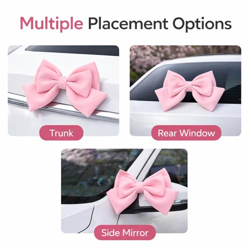 Image of 5PCS Pink Bow Car Accessories Set for Women, Cute Adhesive Pink Bow for Exterior, 2 Seat Belt Cover Pads & 2 Handle Covers, Soft Girly Car Interior Decor Gift for Teens & Girls