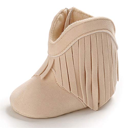 Meckior Baby Girls Cowboy Tassel Boots Side Zipper Moccasins Soft Bottom Non-Slip Toddler Shoes