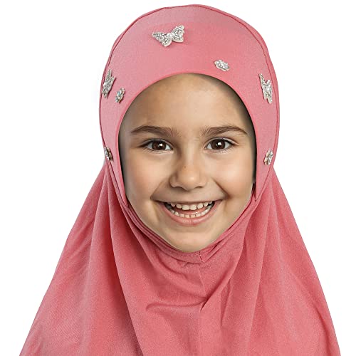 Lenmipot Little Girls Hijab Islamic Kids Hijab Headscarf Handmade Butterfly Rhinestone Muslim Hijab Cap For Girl (2-5Year) #TOP1