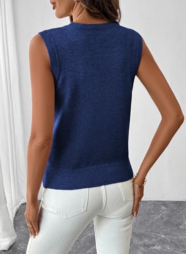 EVALESS Wool Blend Tank Tops for Women 2026 Trendy Sleeveless Summer Sweaters Tops Casual Crewneck Sweater Vest Basic Knit Shirts Business Casual Outfits Navy Blue X-Large — view 4