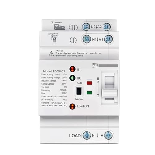 Inverseur de Source Automatique ATS 2P 63A 220V Rail DIN pour Groupe Électrogène et Panneau Solaire