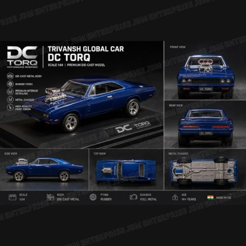 Image of FF7 Collectible Blue Muscle Car Die Cast Model 1:64 Scale, Detailed Metal Vehicle Replica with Display Box for Car Collectors and Enthusiasts