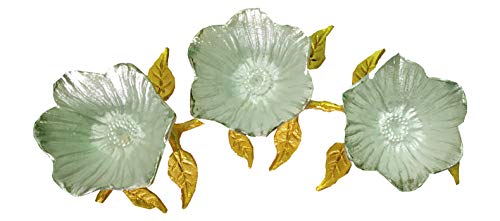 Image of Flower Shape Decorative Serving Bowls on Leaves Stand, 3 Bowls | Dry Fruits Serving Bowls | Tableware | Centerpiece | Gifting (Color- Gold & German Silver)