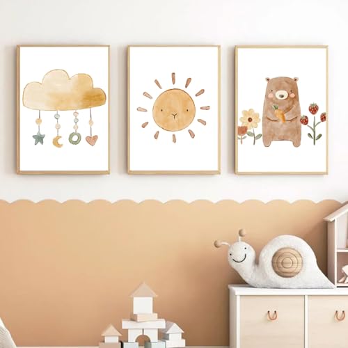 Coyun Juego De 3 Pósteres Para Habitación Infantil,Decoración De Pared,Laminas Decorativas,Osa Menor, Sol, Nubes Cuadros De Niña Para Habitación Infantil, A4 Sin Marco
