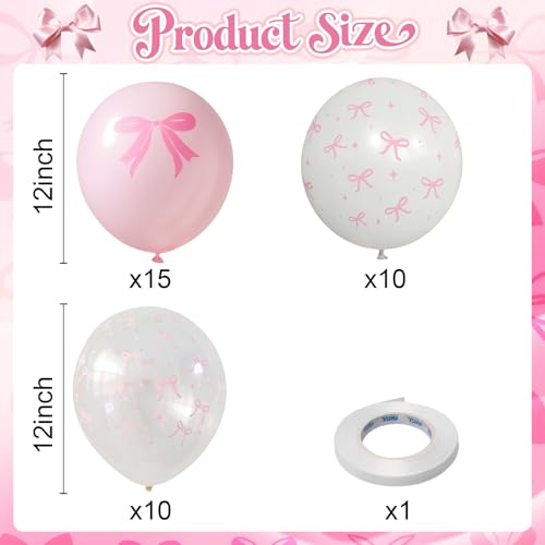 Image of Pink Bow Balloons, 35PCS Light Pastel Pink Clear White Bow Latex Balloon for Girls Women Wedding Bridal Baby Shower Bachelorette Engagement Princess Coquette Birthday Theme Party Decorations Supplies