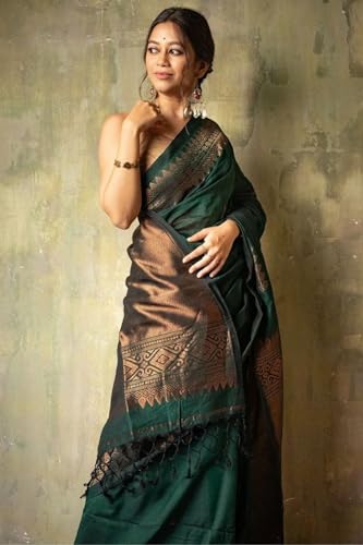 Image of SGF11 Women's Kanjivaram Soft Cotton Linen Silk Saree With Blouse Piece