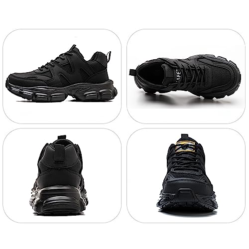COOU Arbeitsschuhe Damen Leicht Sicherheitsschuhe rutschfest Sportlich Stahlkappenschuhe Atmungsaktiv Schutzschuhe CO1 Schwarz/40