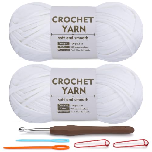 Image of SHWAKK 2 Pack T-Shirt Yarn Set, White Crochet Yarn for Knitting & Crochet