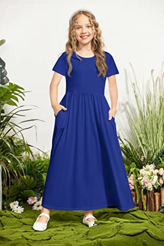 Image of Arshiner Girls Maxi Dress Long /Short Sleeve Casual Holiday Dress with Pockets for 5-13 Years
