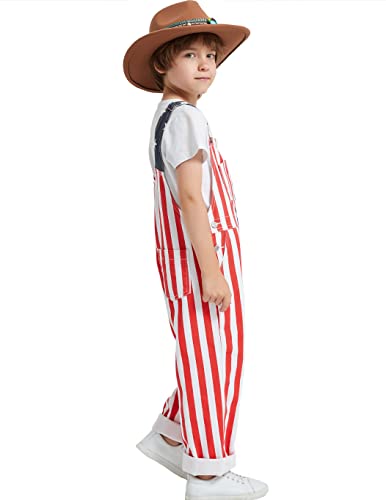Oeyfnbmo Boy's Denim Bib American Flag Overall Adjustable Straps 4Th Of July Cute Jean Jumpsuit &Rompers Kids For 3-14 Years(Red,8) #TOP3