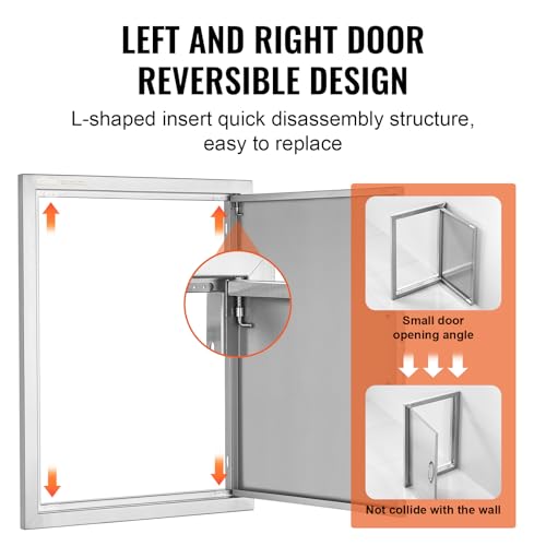 Image of VEVOR BBQ Access Door, 27H x 20W Inch Stainless Steel Flush Mount Vertical Door with Handle for BBQ Island, Grilling Station