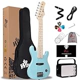 WINZZ EGM100 30 Inches Real Kids Electric Guitar with Beginner Kit, Right Handed (Light Green)