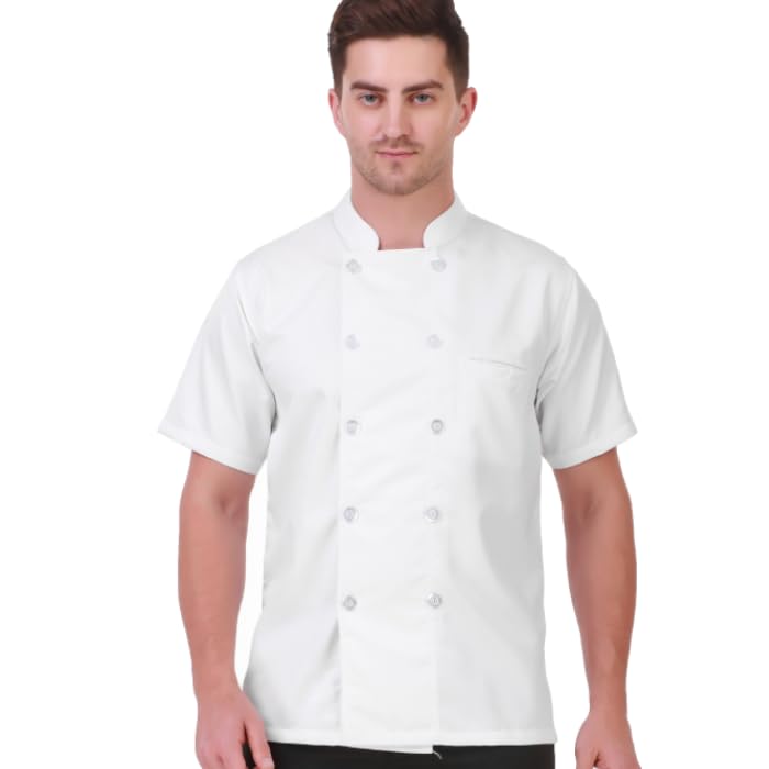 KODENIPR CLUB Mens Womens Casual Style White Chef Coat, Half Sleeves, Poly/Cotton, Plain Size (X-Large(42))