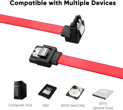 Image of Tobo SATA III Cable • 8-Inch /0.6FT • SATA III 6.0 Gbps • 7pin Female to Downward Right Angle Female Data Cable • with Locking Latch • Support for 2.5'' SSD,3.5''HDD Drive • Red (20)