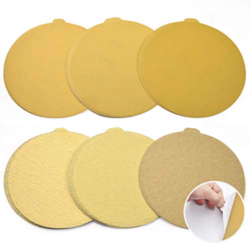 Exclusive Special 30PCS 6'' Self Adhesive PSA Sanding Discs, 6 Inch Sticky Back Sandpaper Gold Aluminum Oxide DA Sander Disc Assorted 80 120 180 240 400 800 Grits for Wood Metal Auto Body Paint Polishing