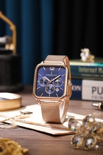 Image of London Fog Hampstead Collection Chronograph Watch for Men with Square Dial, Luminous Hands & Hour Markers, Date Display & Mesh Metal Strap - LFM10007