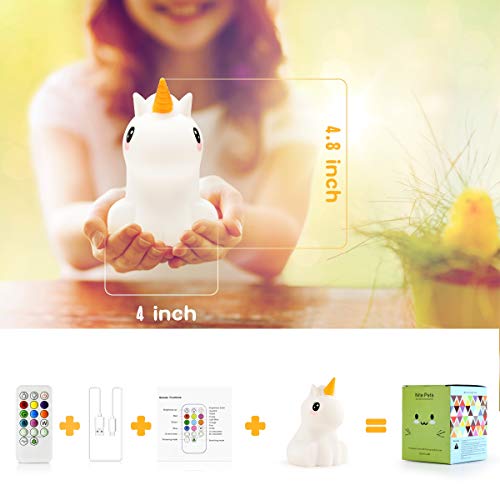 Pamano Led Nursery Night Lights For Kids -Usb Rechargeable Animal Silicone Lamps With Touch Sensor And Remote Control -Portable Color Changing Glow Soft Cute Baby Infant Toddler Gift (Unicorn) #TOP5