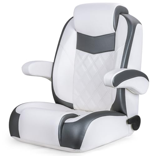 NORTHCAPTAIN Premium Reclining High Back Pontoon Captain's Chair Boat Bucket Seat with Removable Armrest,White/Charcoal