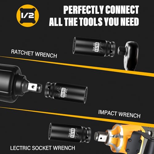 Image of 1 /2 Inch Drive 15 /16 Inch Deep SAE Impact Socket,CR-MO,6 Point Radius Corner Design,Square Chamfered Opening,Axle Nut Impact Grade Socket for Easy Removal
