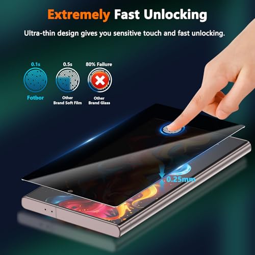 Image of Fotbor for Samsung Galaxy S24 Ultra 28 Privacy Screen Protector and Camera Lens Protector, [3s Installation], Fingerprint ID 9H+ Tempered Glass 2Pack