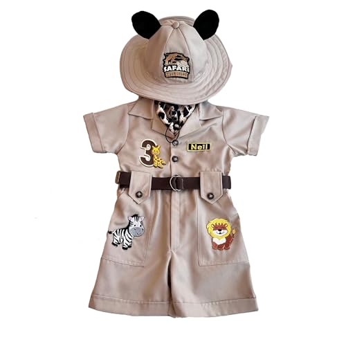 Costumes Club Personalized Handmade Safari Explorer Costume for Toddler - Zoo Keeper Jumpsuit for Kids - Halloween Safari Guide Outfit (12-18 Months, Beige)