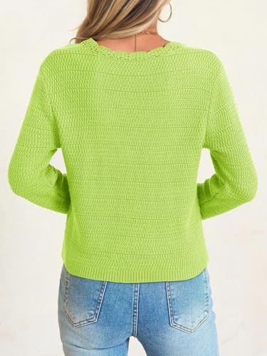 Image of Saodimallsu Womens V Neck Cardigan Sweaters Button Up Cropped Boho Knit Long Sleeve Loose Trendy Sweater Tops