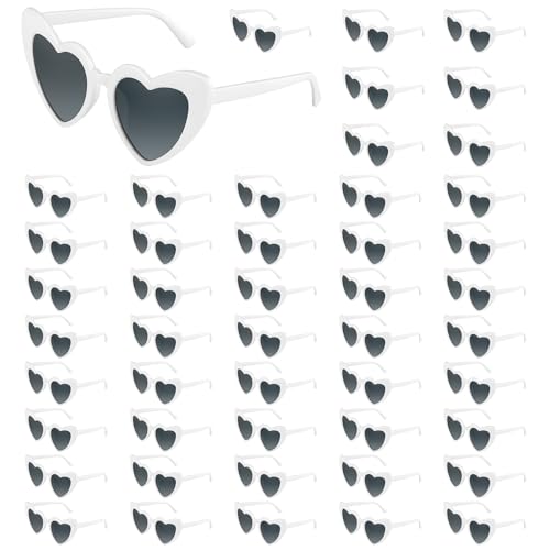 BOUBONI 6/12/24/48 Lunettes de soleil en forme de cœur Vintage Lunettes de soleil Bachelorette Lunettes de soleil pour femme Fête de mariage, Blanc., 71 millimètres