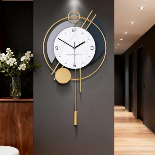 Coslife Large Wall Clocks for Living Room 3D Gold Pendulum Geometric Mute Metal Digital Home Clock Clocks for Bedroom Kitchen Office Home Metal Silent Non-ticking Wall Clocks 22.4 * 12.5 inchs