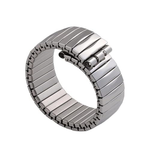 KTMCBGEBCR Watch Band, 17mm 19mm 20mm Stainess Steel Metal Elastic Wrist Band for Swatch Watch Stretch Expansion Strap Men's Women Replacement Bracelet(Silver-Polished_17mm)