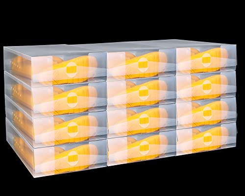 Shihanee 12 Pcs Boot Box Clear Plastic Stackable Shoe Storage Organizer Foldable Heavy Duty Shoe Containers For Closet Small Spaces Dorm Bedroom Apartments, 20.5 X 12 X 4.3 Inches #TOP26