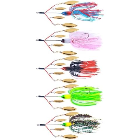 HENGJIA Spinnerbait Fishing Lures Kits Set, 5pcs Fishing Lure for Bass Lures Trout Lures Salmon Lures Metal Spinner Baits Swim Jigs Freshwater Saltwater Fishing Cover