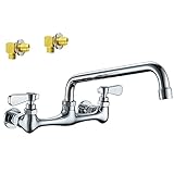 BWE Commercial Kitchen Faucets, Kitchen Sink Faucet, 8 Inch Center with 8' Swivel Spout 2 Handles Backsplash Mounted Sink Faucets Chrome Heavy Duty Brass, Laundry Faucet Restaurant Mixer Tap
