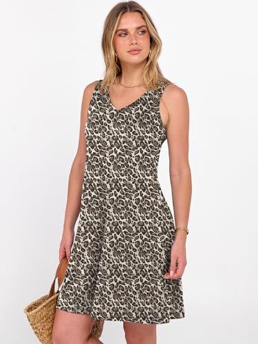 Image of ANRABESS Summer Dress for Women，V Neck Sleeveless Sundress，Loose Fit，Soft Travel Vacation Outfits，Cute Beach Cover Up Clothes
