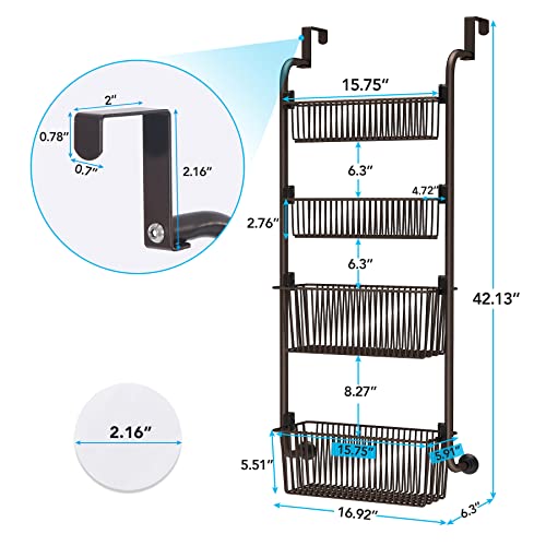 1Easylife Over The Door Pantry Organizer Rack, 4 Baskets Pantry Door Organization And Storage, Heavy-Duty Metal Kitchen Spice Rack Over Door Can Organizer (2X4.72+2X5.9 Width Baskets, Bronze) #TOP5