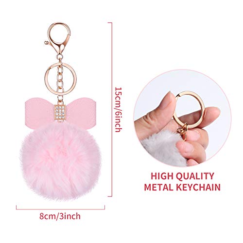 Hicarer 12 Pieces Fluffy Pom Pom Keychain Bulk Bow Rhinestone Faux Pompoms Keyring For Girls Women Bags Craft, 12 Colors (Pastel Colors) #TOP1
