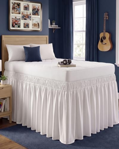 Dorm Room Bed Skirt Twin XL, Dorm Room Essentials, 34 Inch Drop, White