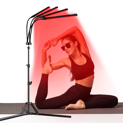 32W Red Lights, Trayvespace 660nm & 850nm Infrared Lamp with 5 Brightness Adjustable & 10/20/30 Timer, Red & Infrared Light Lamp with Stand (Black)