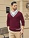COOFANDY Mens V Neck Sweater Long Sleeve Cable Knit Sweater Christmas Sweater Preppy Style Wine Red
