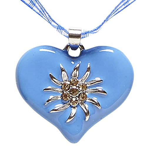 Widmann 46732 - Bandkette mit blauen Herz und Strass Edelstein, Schmuck, Halsband, Bierfest, Volksfest, Karneval