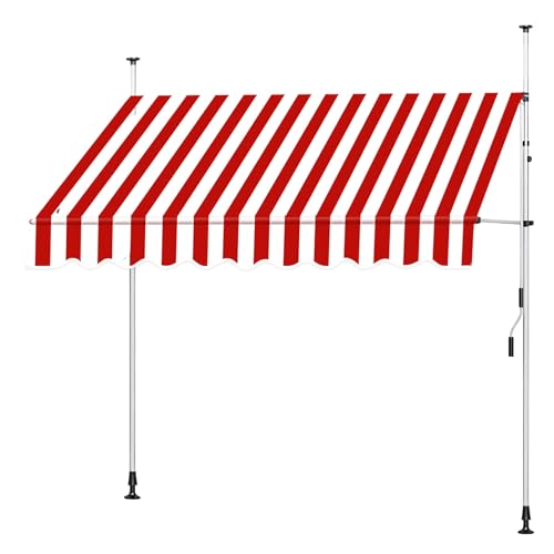 Klemmmarkise 200/250/300/350/400cm breit, Balkon Markise ohne Bohren, Höhenverstellbare Markise mit Handkurbel, Sonnenschutz Markise for Terrasse Balkon Veranda(Color:Red,Size:200x180cm/78.7x70.8in)