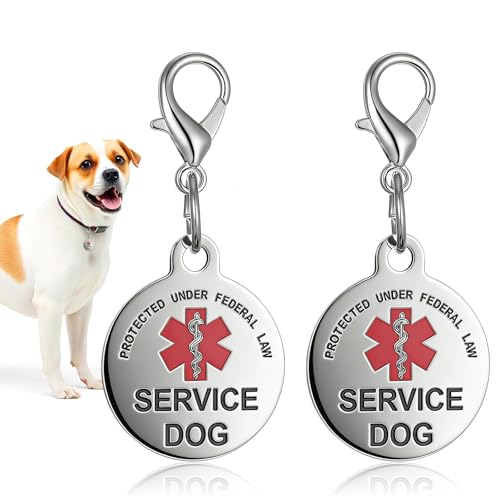 Service Dog Tags 2 Pcs Dog ID Tags Emotional Support Dogs Therapy Dogs Industrial Puppy for Service Animals Stainless Steel with Medical Alert Symbol Easily Attach to Collar Harness