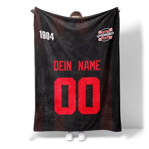 PopoluFaya Leverkusen Kuscheldecke Personalisiert Decke mit Namen Nummer für Jundgen Frauen Männer Geschenke