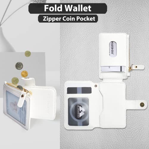 Image of M-Plateau Phone Wallet Stick on, PU Leather Card Holder with Zipper Pocket Compatible with iPhone Case (White)