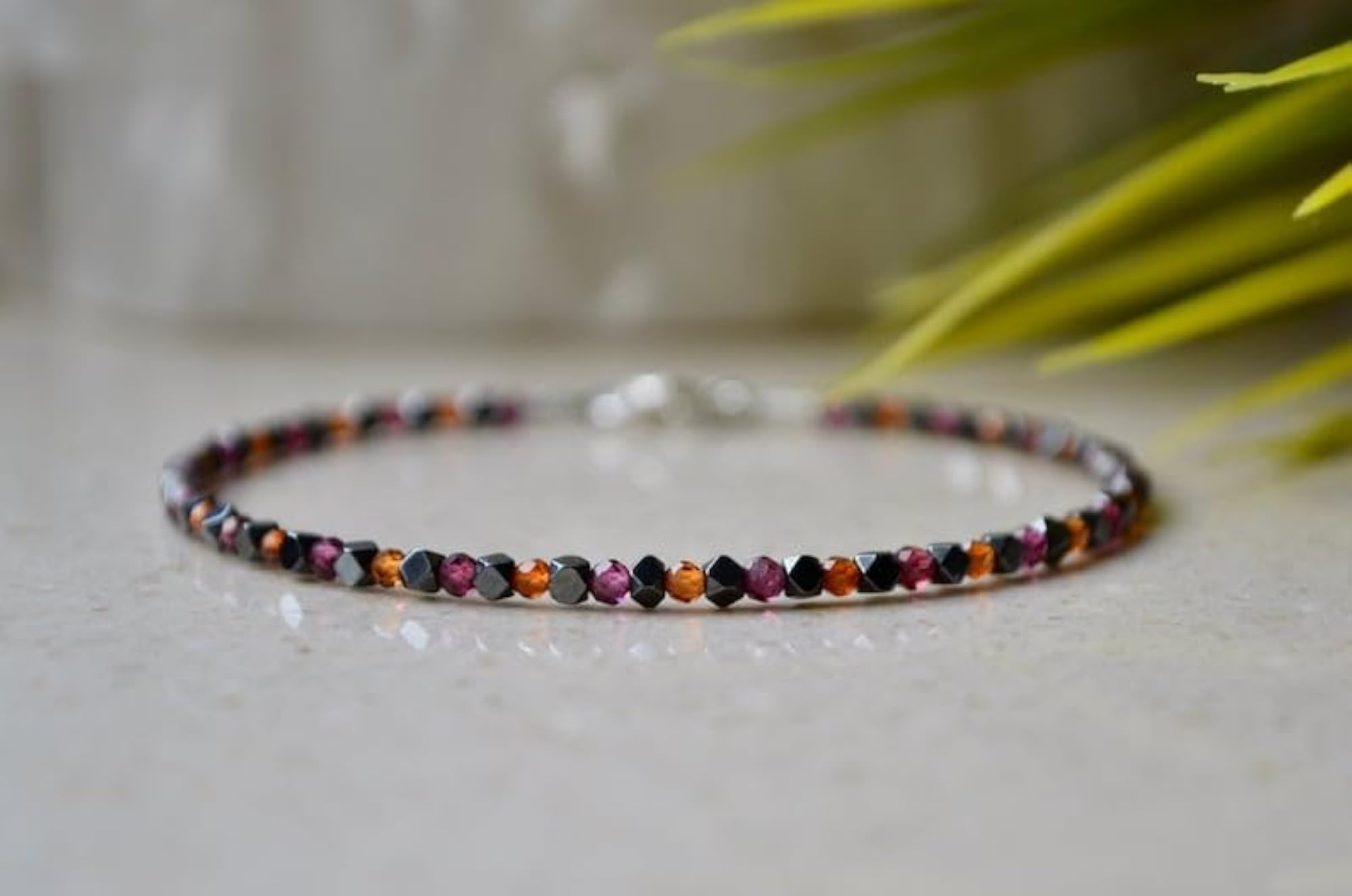 Garnet, Black Onyx & Citrine Healing Bracelet, Silver Plated Clasp