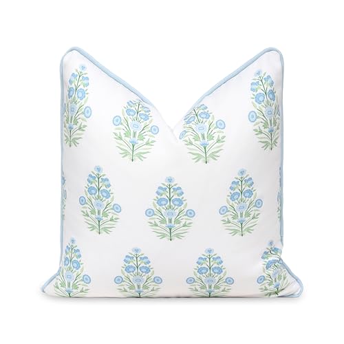 Hofdeco Premium Coastal Patio Indoor Outdoor Throw Pillow Cover Only, 18"x18" Water Repellent for Backyard, Couch, Baby Blue Green Floral with Piping by Hofdeco Premium - Used condition - US$29.74