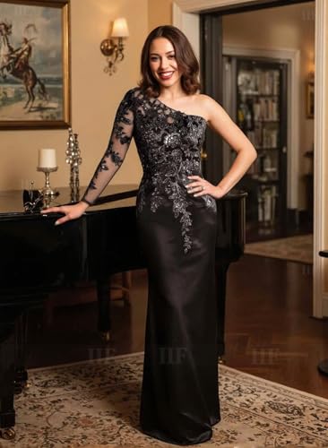 IIF Mermaid Mother of The Bride Dresses One Shoulder Lace Applique Sequin Long Formal Prom Gowns IIF1704