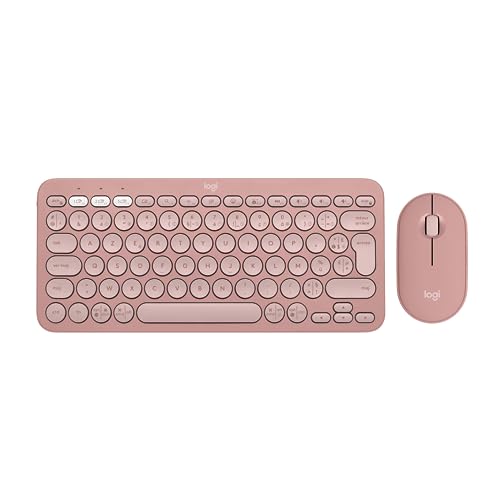 Logitech Pebble Keys 2 K380s Clavier sans Fil Bluetooth FR AZERTY Pebble Mouse 2 M350s Wireless Bluetooth - Rose