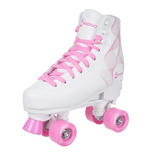MADIVO Swirl Damen Klassische Retro Rollschuhe | Verstellbare Größe | ABEC7 Kugellager | Weiß Rosa Mädchen Classic Roller Skates Inliner Inlineskates | Gr. 31-34, 35-38, 39-42 (L (39-42))